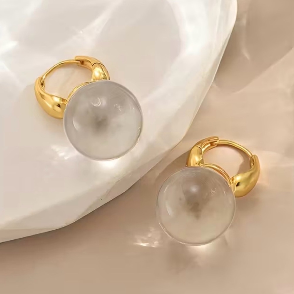 2/$30šµ Crystal Ball Clear Stone Earrings Gold Huggie Hoop Bohemian Jewelry NEW - Picture 5 of 11
